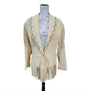 Diamond Leathers Light Tan Fringe Silver Stud Leather Jacket 10